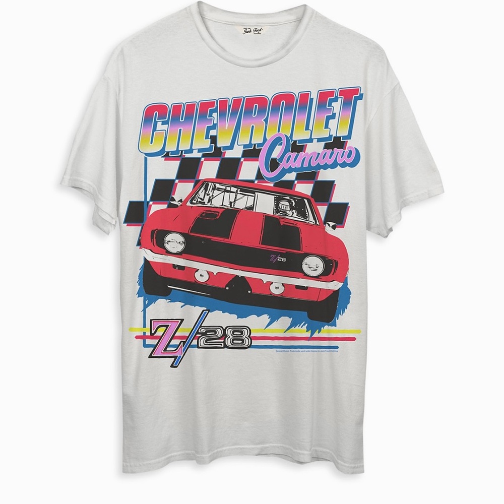 JUNK FOOD Tee Racing Camaro White oversized Large T-Shirt